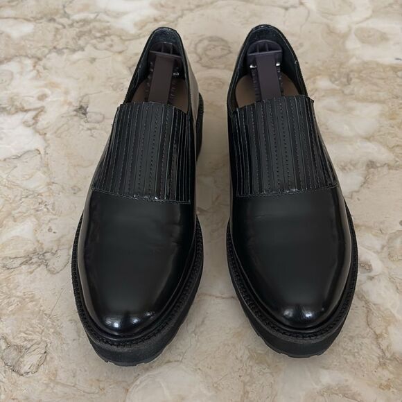 Loeffler Randall Black Leather Wedge Lug Sole Loafers Oxford Shoes - Picture 3 of 14